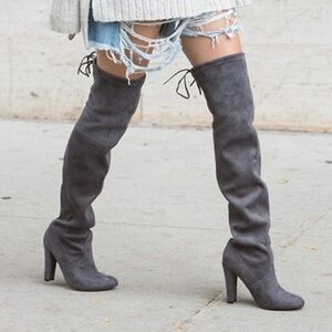 Steve Madden Grey GORGEOUS Over the Knee Vegan Tie Boots Sz 9